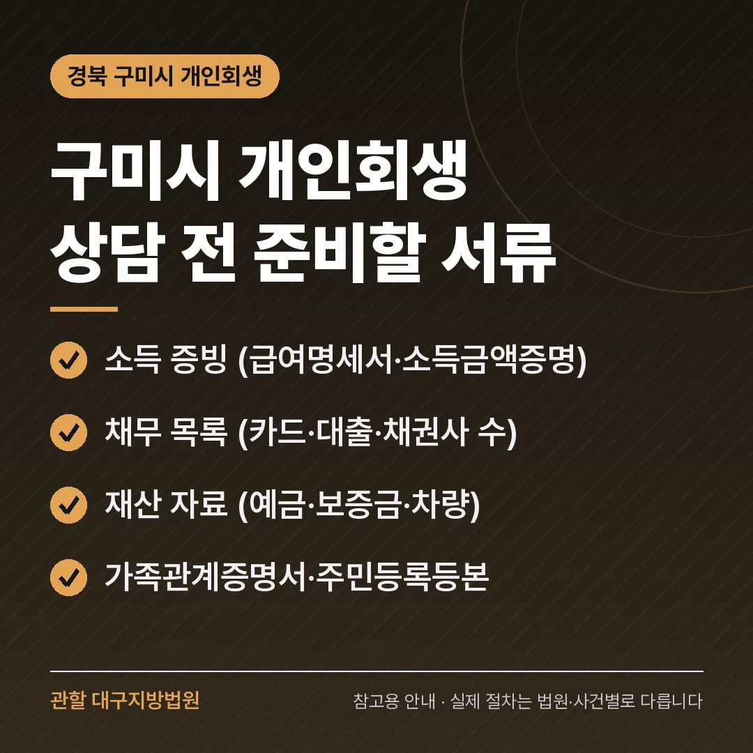 경북 구미시 개인회생 상담 전 준비 서류 경북 구미시 개인회생 상담 전 준비 서류