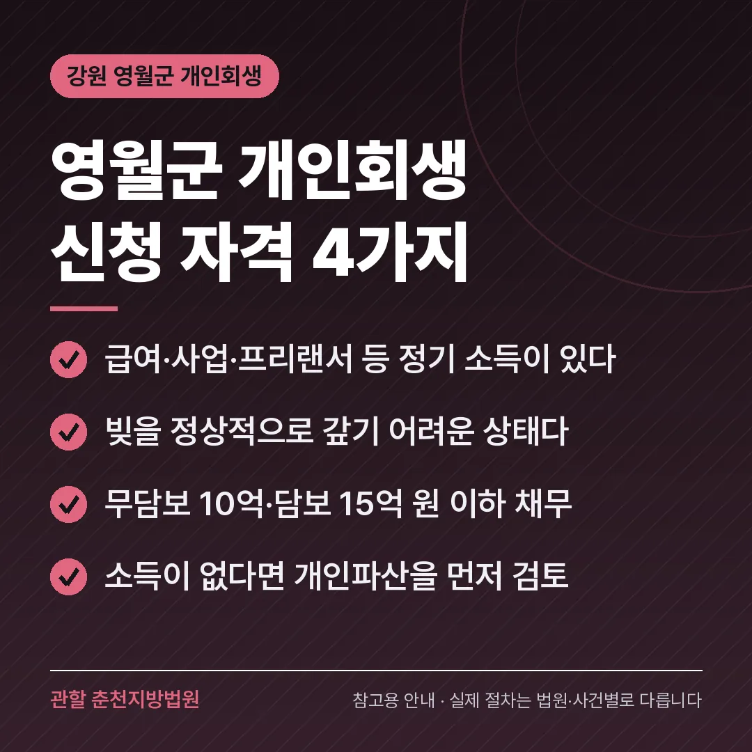 강원 영월군 개인회생 신청 자격 4가지