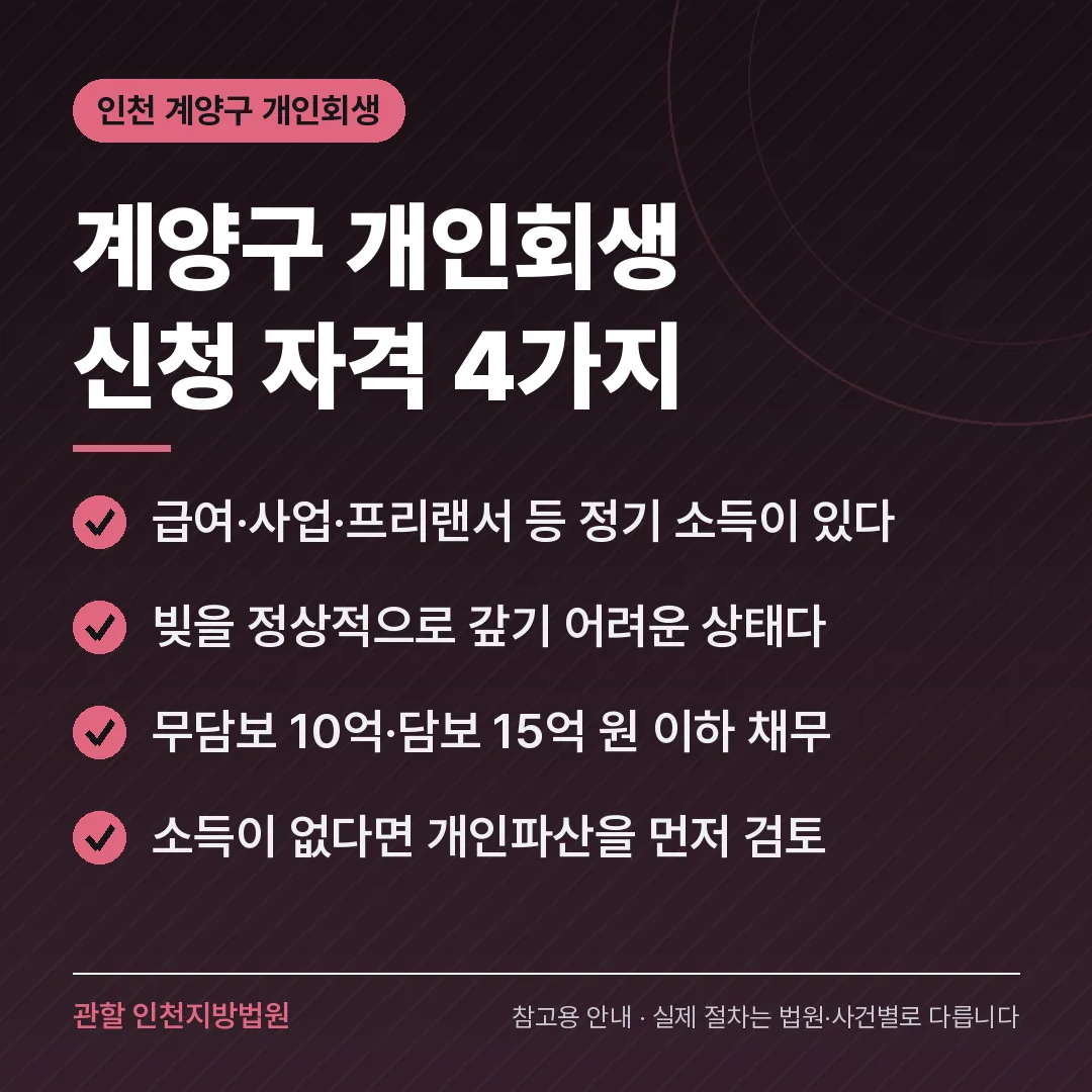 인천 계양구 개인회생 신청 자격 4가지