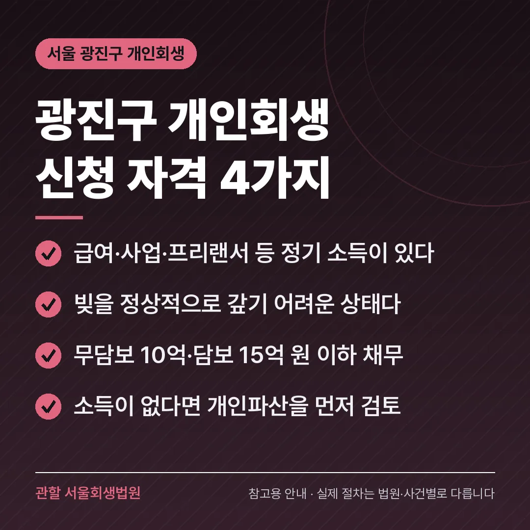 서울 광진구 개인회생 신청 자격 4가지