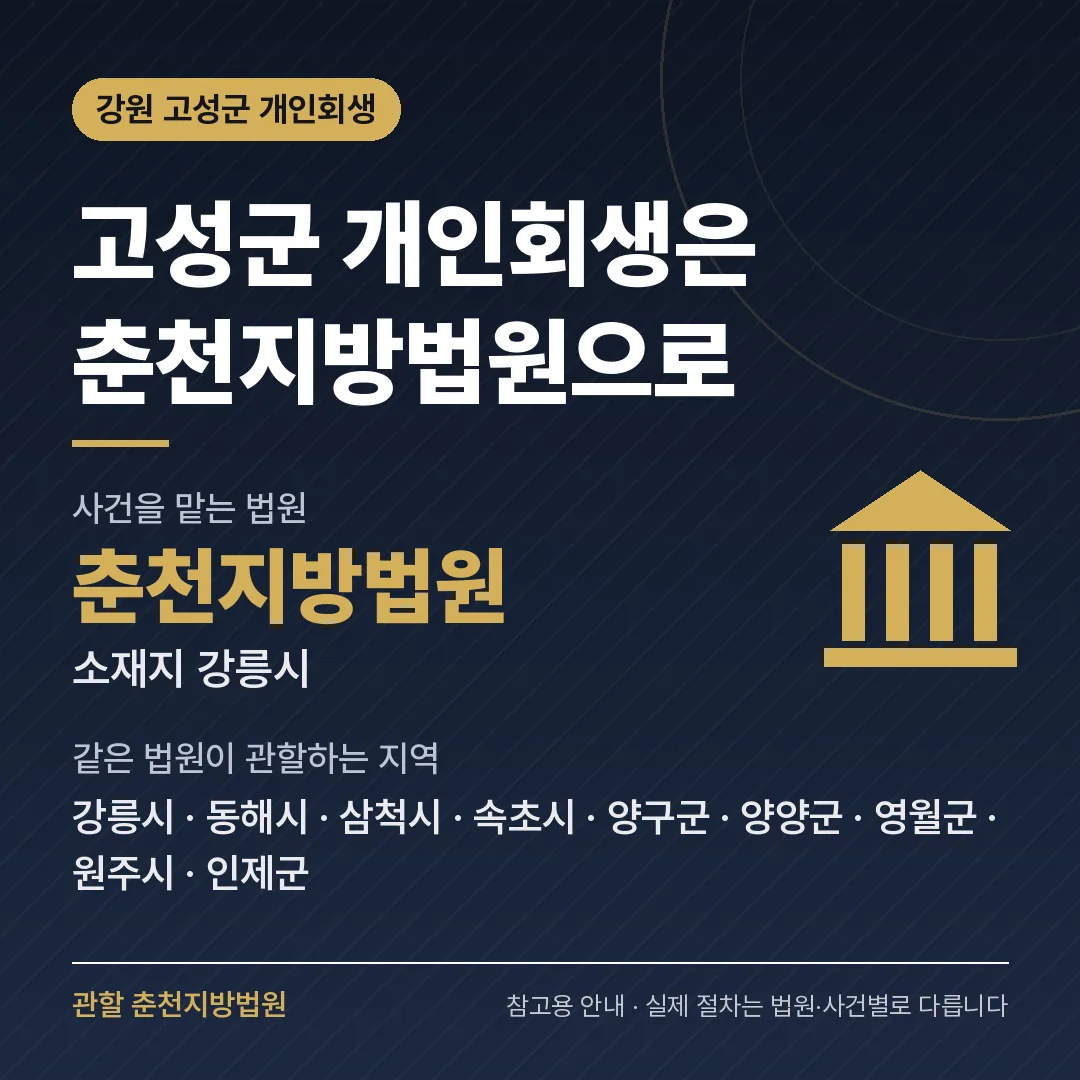 강원 고성군 개인회생 관할 법원 — 춘천지방법원 강원 고성군 개인회생 관할 법원 — 춘천지방법원