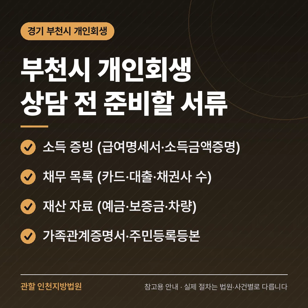 경기 부천시 개인회생 상담 전 준비 서류 경기 부천시 개인회생 상담 전 준비 서류